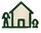 Outlined rural buildings icon.