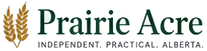 Dark green Prairie Acre wordmark with gold wheat emblem and small uppercase tagline.