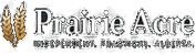 White Prairie Acre footer wordmark with gold wheat emblem and small uppercase tagline.
